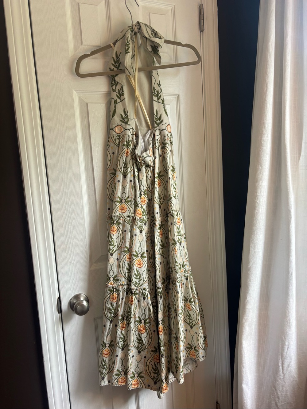 Agua Bendita Embroidered Halter Midi Dress in Cream, Green and Peach - Picture 12 of 13